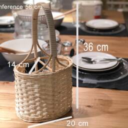 Wine Rack Basket For Gift Made Of Real Rattan Kitchen Storage For 2 Bottle White - thumbnail 4