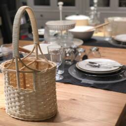 Wine Rack Basket For Gift Made Of Real Rattan Kitchen Storage For 2 Bottle White - thumbnail 2