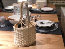 Wine Rack Basket For Gift Made Of Real Rattan Kitchen Storage For 2 Bottle White