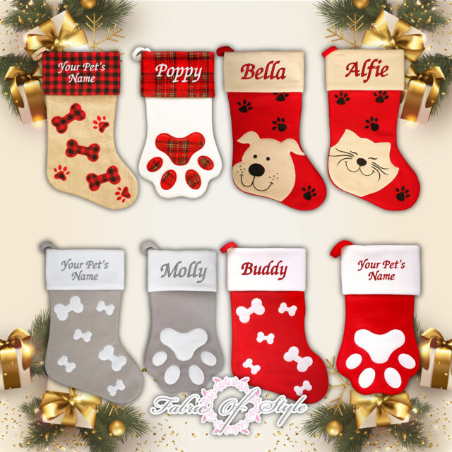 Personalised Christmas Stocking Embroidered Dog Cat Luxury Names Xmas - image 1