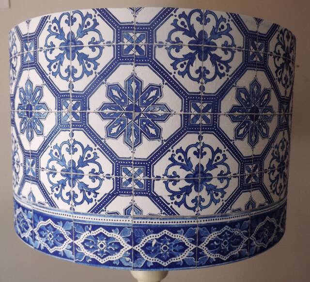 Blue Moroccan Tile Lampshade Shabby Chic Birds Fatta Da Mamma Free Gift - image 1