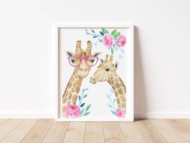 Floral Giraffe Watercolor Print - in Glasses Wall Art - image 1