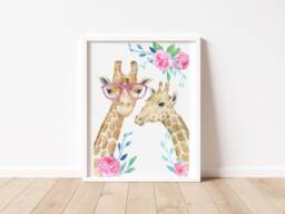 Floral Giraffe Watercolor Print - in Glasses Wall Art - thumbnail 1