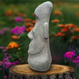 Concrete Moai Head Statue Stone Tiki Sculpture Outdoor Island Figurine Cement Polynesian Decor Garden Yard Ornament Rapa Nui Inspired Gift - thumbnail 3