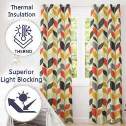 Abstract Modern Leaf Branch Pattern Soft Neutral Background Seamless Readymade Eyelet Ring Top Thermal 100% Blackout Curtains - thumbnail 3