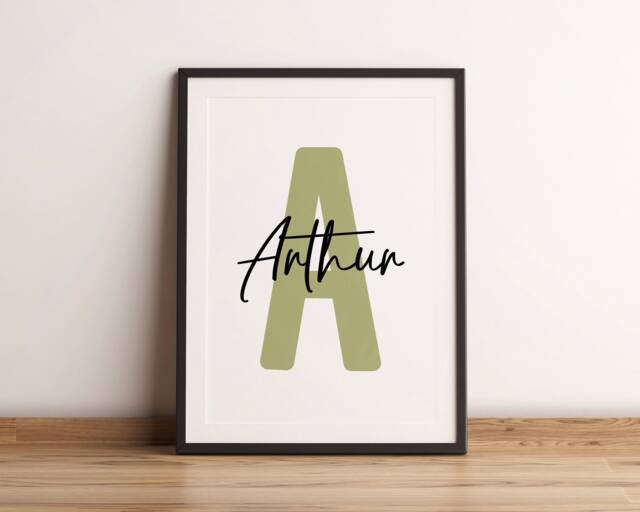 Custom Name & Initial Print - Personalised Sign For Nursery Kids Bedroom Wall Decor New Baby Unframed - image 1