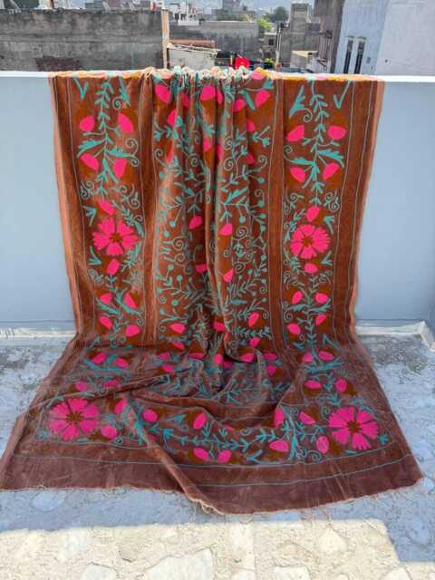 Luxury Handmade Suzani Velvet Quilt - Traditional Embroidered Bedding - image 1