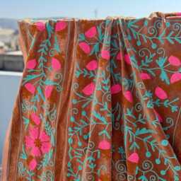 Luxury Handmade Suzani Velvet Quilt - Traditional Embroidered Bedding - thumbnail 2