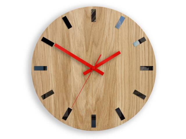 Wood Wall Clock, Silent Wooden Modern Clock For Office, Red Clock Hands - image 1