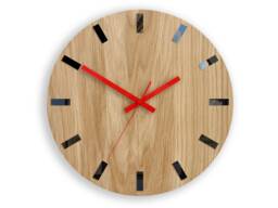 Wood Wall Clock, Silent Wooden Modern Clock For Office, Red Clock Hands