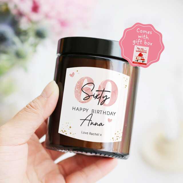 60Th Birthday Gift For Her Mum Friend - Personalized Happy Candle Sixty Colleague Women - image 1