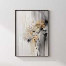 Black & Gold Dandelion Wall Art - Abstract Floral Print Modern Decor For Office Or Bedroom - thumbnail 3