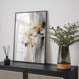Black & Gold Dandelion Wall Art - Abstract Floral Print Modern Decor For Office Or Bedroom - thumbnail 2