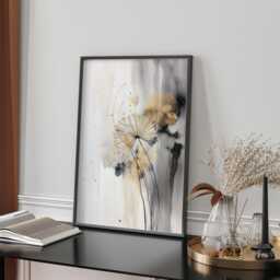 Black & Gold Dandelion Wall Art - Abstract Floral Print Modern Decor For Office Or Bedroom - thumbnail 1