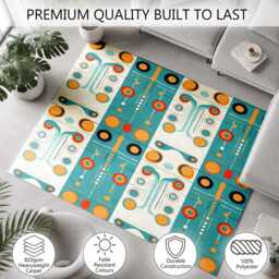 Teal Orange Retro Circuit Motif Rug Non-Slip Soft Area Carpet Bedroom Living Room Hallway Mat Decor - Made in UK - thumbnail 3