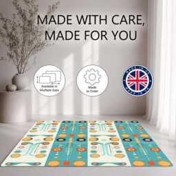 Teal Orange Retro Circuit Motif Rug Non-Slip Soft Area Carpet Bedroom Living Room Hallway Mat Decor - Made in UK - thumbnail 2