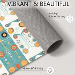 Teal Orange Retro Circuit Motif Rug Non-Slip Soft Area Carpet Bedroom Living Room Hallway Mat Decor - Made in UK - thumbnail 4