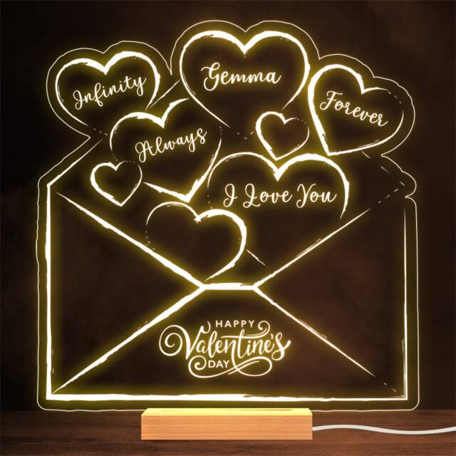 Envelope With Always Forever Happy Valentine's Day Personalised Gift Night Light - image 1