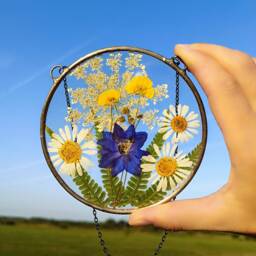 Pressed Wildflower Suncatcher Stained Glass Floral Wall Art - thumbnail 1