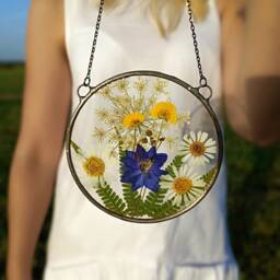 Pressed Wildflower Suncatcher Stained Glass Floral Wall Art - thumbnail 2
