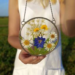 Pressed Wildflower Suncatcher Stained Glass Floral Wall Art - thumbnail 3