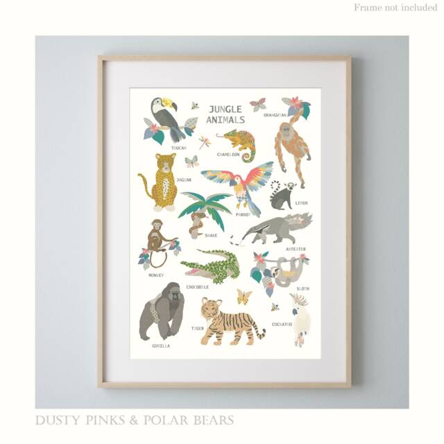 Jungle Animals Print - Theme Rainforest Crocodile Tiger Poster Children's Prints Liberty Wall Art - image 1