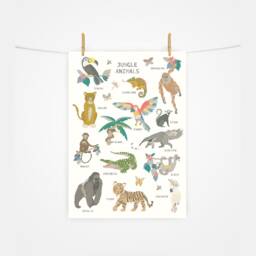 Jungle Animals Print - Theme Rainforest Crocodile Tiger Poster Children's Prints Liberty Wall Art - thumbnail 3