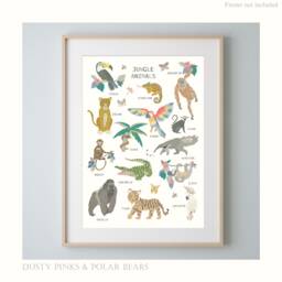 Jungle Animals Print - Theme Rainforest Crocodile Tiger Poster Children's Prints Liberty Wall Art - thumbnail 1