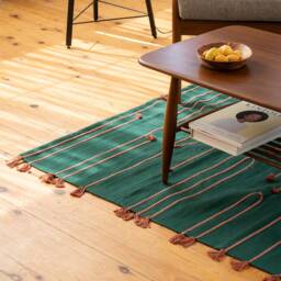 Green Flatwoven Cotton Kilim Rug - Living Room Area Runner 2x3 4x6 5x8 8x10 Rugs Trendy Home Decor Modern Scandinavian Design