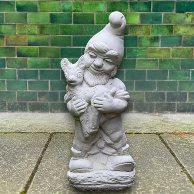 Concrete Gnome With Baby Deer Statue Handmade Stone Ornament Outdoor Woodland Decor Cement Cute Lawn Art Gift - image 1