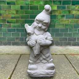 Concrete Gnome With Baby Deer Statue Handmade Stone Ornament Outdoor Woodland Decor Cement Cute Lawn Art Gift - thumbnail 1