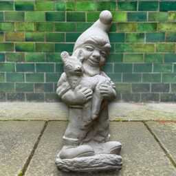 Concrete Gnome With Baby Deer Statue Handmade Stone Ornament Outdoor Woodland Decor Cement Cute Lawn Art Gift - thumbnail 3