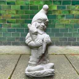 Concrete Gnome With Baby Deer Statue Handmade Stone Ornament Outdoor Woodland Decor Cement Cute Lawn Art Gift - thumbnail 4