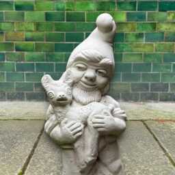 Concrete Gnome With Baby Deer Statue Handmade Stone Ornament Outdoor Woodland Decor Cement Cute Lawn Art Gift - thumbnail 2