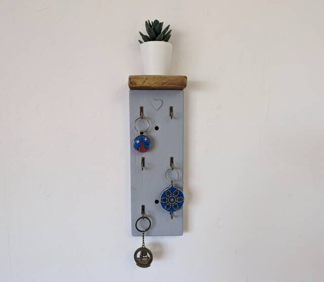 Large Vertical Key Holder Shelf With Hooks For Hallway/Entranceway Kitchen Bedroom Utility - Two Tone Grey - 0109 - image 1