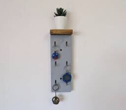 Large Vertical Key Holder Shelf With Hooks For Hallway/Entranceway Kitchen Bedroom Utility - Two Tone Grey - 0109