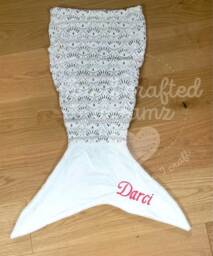 Personalized Mermaid Tail Blanket Embroidered Fleece Blanket, Pink & White