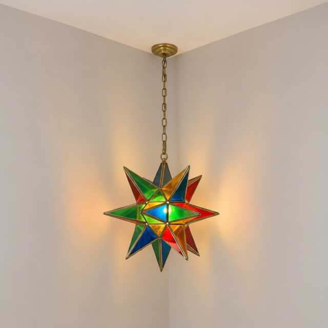 star Pendant Light Multicolor Glass Hanging Ceiling Lantern Fixture - image 1