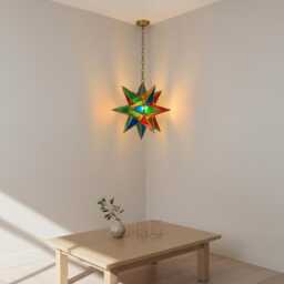 star Pendant Light Multicolor Glass Hanging Ceiling Lantern Fixture - thumbnail 2