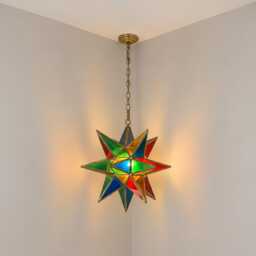 star Pendant Light Multicolor Glass Hanging Ceiling Lantern Fixture - thumbnail 1