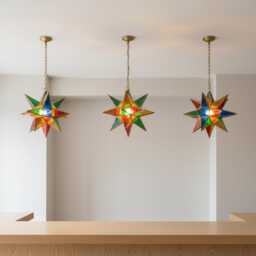 star Pendant Light Multicolor Glass Hanging Ceiling Lantern Fixture - thumbnail 4