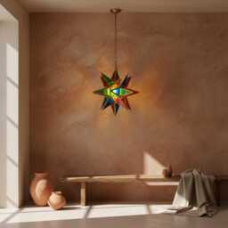 star Pendant Light Multicolor Glass Hanging Ceiling Lantern Fixture - thumbnail 3