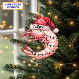 Custom Name Shrimp With Christmas Lights Personalized Ornament, Tree Hanging Decor, Flat 2D Ornament