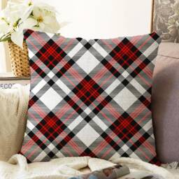 Red Tartan Pillow Cover Double-Sided Chenille Plaid Cushion - thumbnail 2