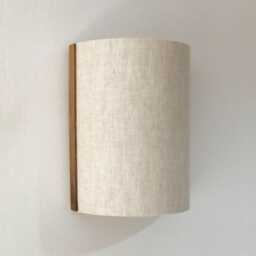 White Natural Linen Wall Sconce With Plug-In Shade. Half-Cylinder Lamp. Sconce. Lights