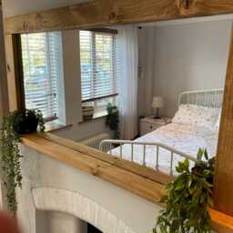 Handmade Rustic Wooden Mirror With Shelf - English Oak Wax Finish Home Decor - thumbnail 4