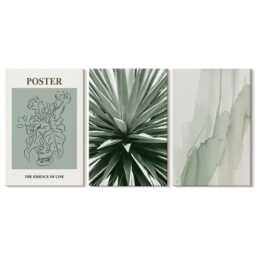 Canvas Art Set Of 3 - Plant Patterns in Shades Green & Beige, Wall Large, Plants Flowers Decor - thumbnail 3