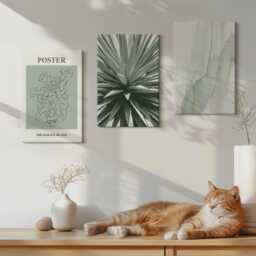 Canvas Art Set Of 3 - Plant Patterns in Shades Green & Beige, Wall Large, Plants Flowers Decor - thumbnail 1
