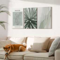 Canvas Art Set Of 3 - Plant Patterns in Shades Green & Beige, Wall Large, Plants Flowers Decor - thumbnail 2