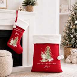 Personalised Velvet Santa Sack Or Stocking - Reindeer Tree My First Christmas Merry Xmas Baby's 1St Present Gift Wrap - thumbnail 3
